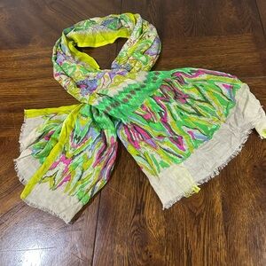 Coco Carmen Artsy Floral Birds Watercolor Scarf Lightweight 68x28 Rectangle See